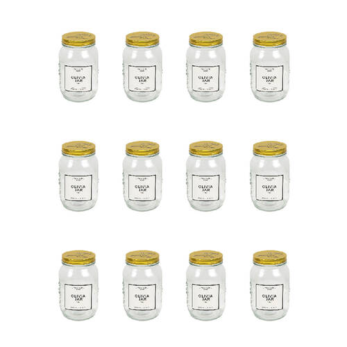 12PK The Styled Room 1000ml Glass Olivia Preserving Jar - Clear/Gold
