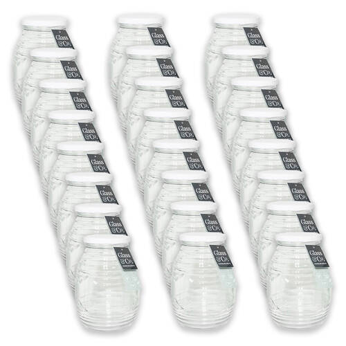 24PK Glass & Co Cleo Ribbed Large Round Screw Lid Jar 750ml Clear Assorted