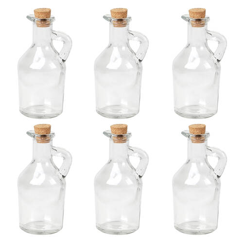 6PK Glass & Co Mini Round Push Cork Lid Storage Bottle Jug 175ml Clear