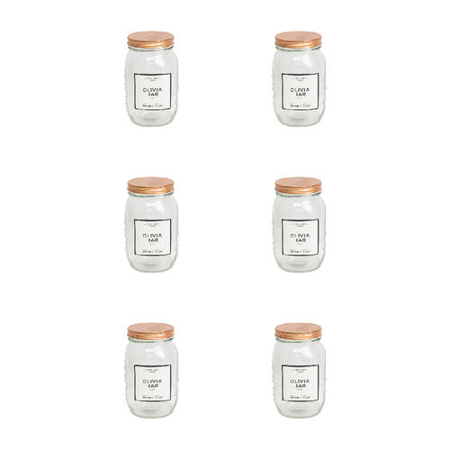 6PK The Styled Room 1000ml Olivia Glass Preserve Jar - Rose Gold