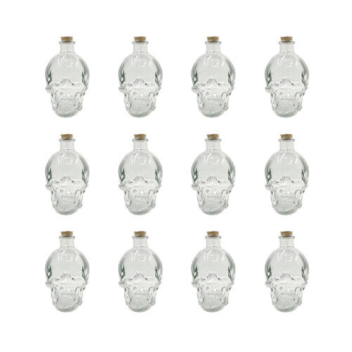 12PK Glass & Co 380ml Medium Glass Skull Drinking Bottle - Clear