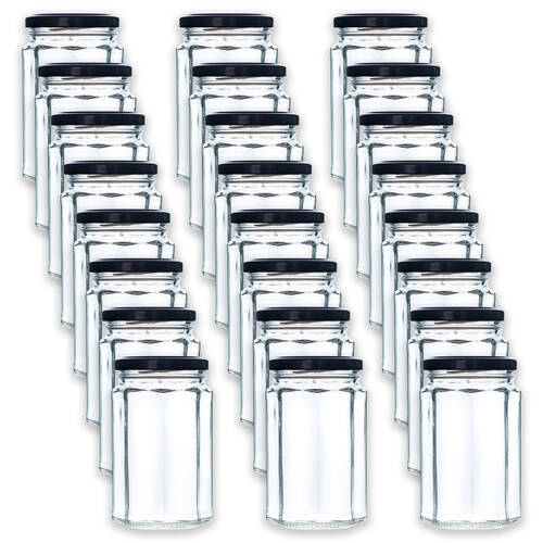 24PK Glass & Co Large Ribbed Wide Hexagonal Screw Lid Jar 1500ml Clear Assorted
