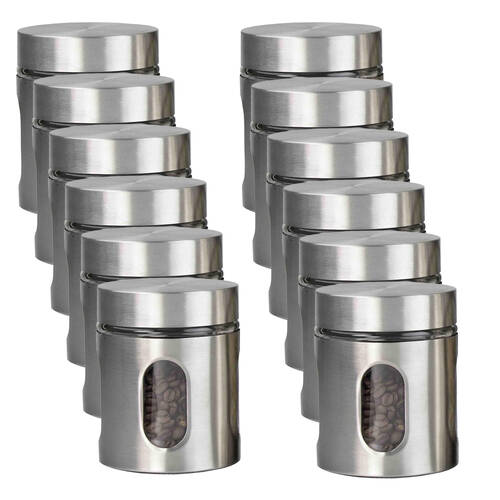 12PK Glass & Co Medium Stainless Steel Window Canister Jar 650ml Assorted