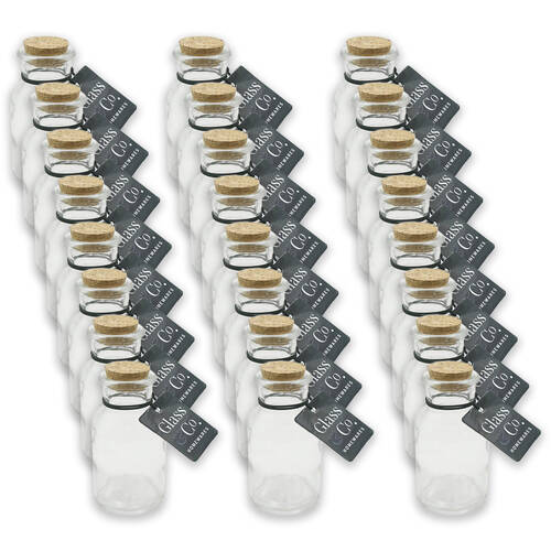 24PK Glass & Co Courtney Push Cork Lid Round Storage Bottle Jar 70ml Clear
