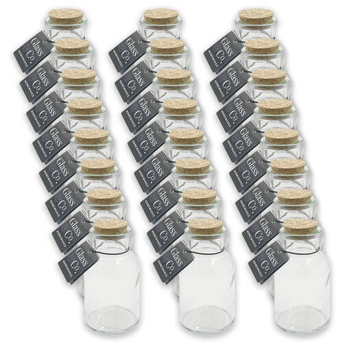24PK Glass & Co Courtney Push Cork Lid Round Storage Bottle Jar 150ml Clear
