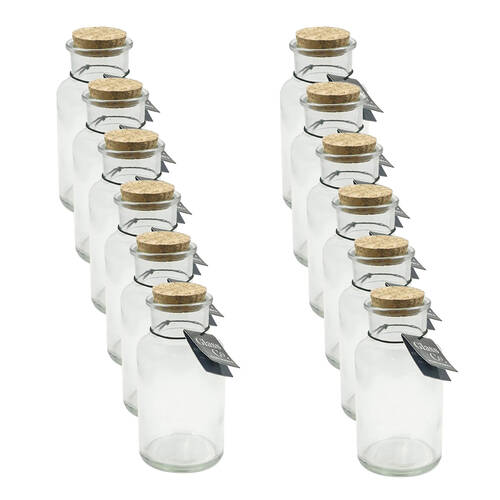 12PK Glass & Co Courtney Push Cork Lid Round Storage Bottle Jar 570ml Clear