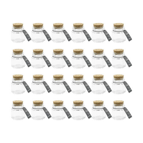24PK Glass & Co Courtney 45ml Glass Hex Jar w/ Cork Lid - Clear