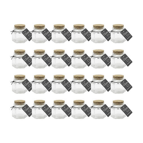 24PK Glass & Co Courtney 65ml Glass Hex Jar w/ Cork Lid - Clear