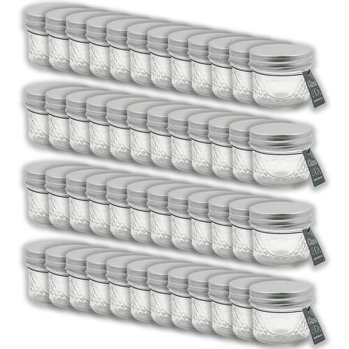 48PK Glass & Co Cleo Round Silver Lid Quilted Preserving Jar 130ml Clear