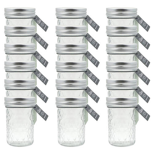 18PK Glass & Co Cleo Round Silver Lid Quilted Preserving Jar 250ml Clear
