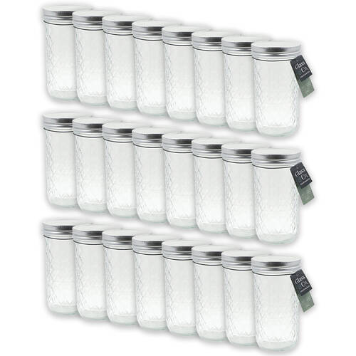 24PK Glass & Co Cleo Round Silver Lid Quilted Preserving Jar 610ml Clear