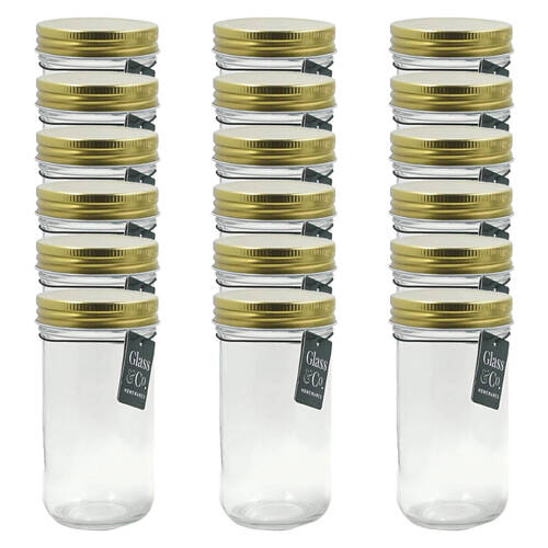 18PK Glass & Co Olivia Round Metallic Lid Jar Container 350ml Clear Assorted