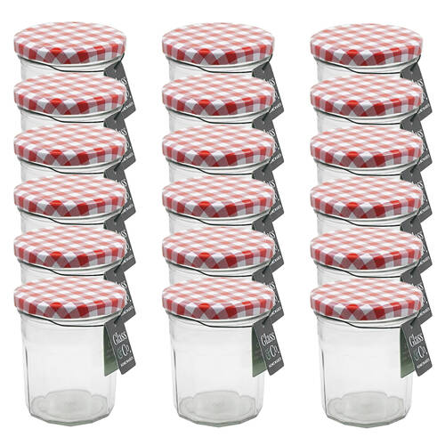 18PK Glass & Co Cleo Red White Checkered Lid Preserving Jar 310ml Clear