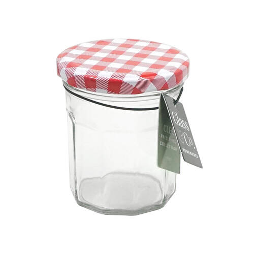72PK Glass & Co Cleo 185ml Checked Lid Glass Jar - Clear/Red