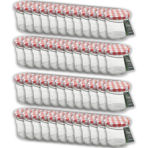 48PK Glass & Co Cleo Red White Checkered Lid Preserving Jar 150ml Clear
