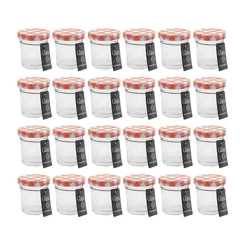 24PK Glass & Co Cleo 40ml Checked Lid Glass Jar - Clear/Red