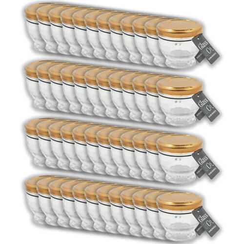 48PK Glass & Co Cleo Round Metallic Lid Jar Container 60ml Clear Assorted