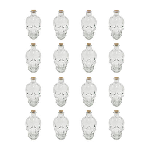 16PK Glass & Co Large 800ml Glass Skull Bottle w/ Cork Lid - Clear