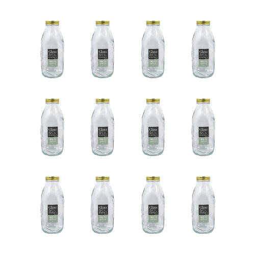 12PK Glass & Co 1L Preserve Glass Bottle Tropical w/ Lid - Clear/Gold