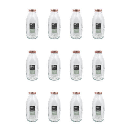 12PK Glass & Co 1L Preserve Glass Bottle Tropical w/ Lid - Clear/Rose Gold