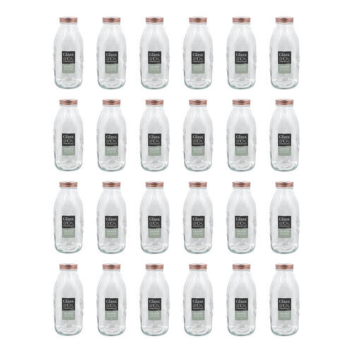 24PK Glass & Co 1L Preserve Glass Bottle Tropical w/ Lid - Clear/Rose Gold