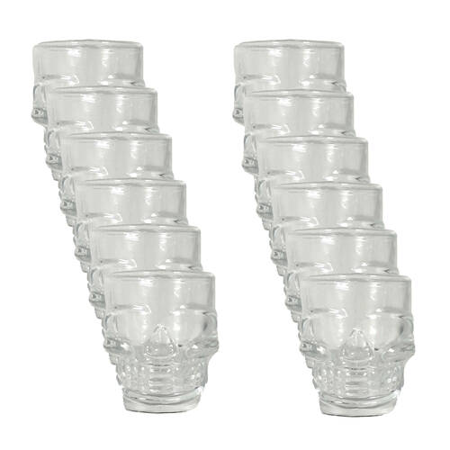 12PK Glass & Co Novelty Skeleton Skull Face Shot Shooter Cup 50ml Clear