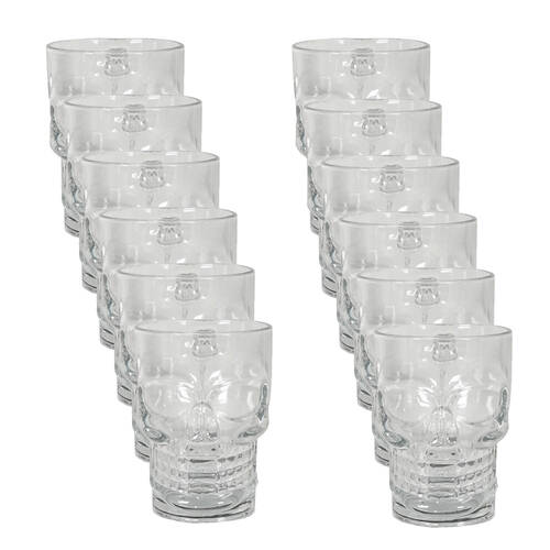 12PK Glass & Co Novelty Skeleton Skull Face Beer Drinking Cup 500ml Clear