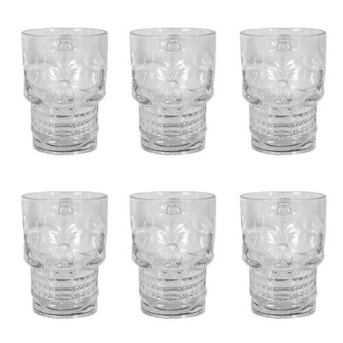 6PK Glass & Co Novelty Skeleton Skull Face Beer Drinking Cup 500ml Clear