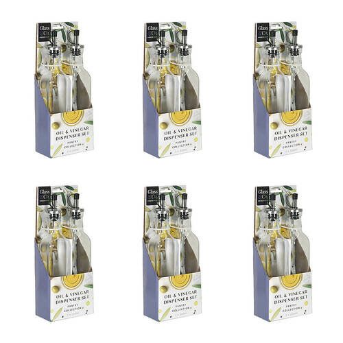 6x 2pc Glass & Co Oil and Vinegar Dispenser Set 300ml Silver/Clear