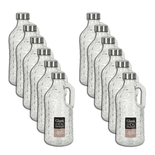 12PK Glass & Co Elle Water Dispenser Pitcher Jug w/ Lid 1L Silver/Clear