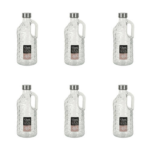 6PK Glass & Co Elle Water Dispenser Pitcher Jug w/ Lid 1L Silver/Clear