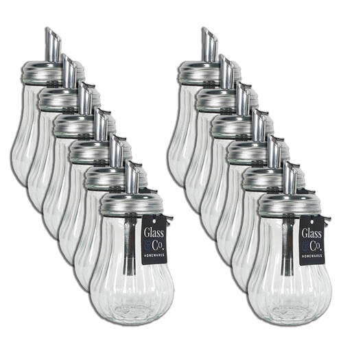 12PK Glass & Co Sugar Pourer Ribbed Jar w/ Metal Lid 200ml Clear/Silver