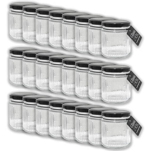 24PK Glass & Co Olivia Round Black Metal Lid Storage Jar 170ml Clear