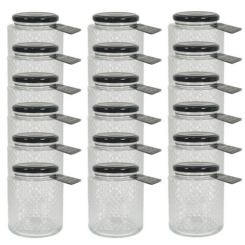 18PK Glass & Co Cleo Quilted Black Metal Lid Storage Jar 450ml Clear