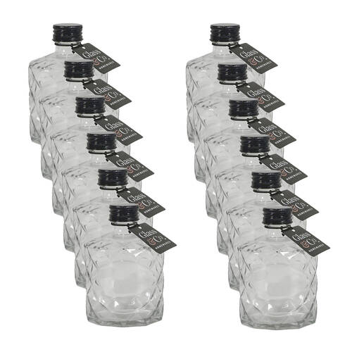 12PK Glass & Co Quilted Round Black Lid Bottle Storage Jar 210ml Clear