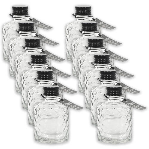 12PK Glass & Co Quilted Round Black Lid Bottle Storage Jar 110ml Clear