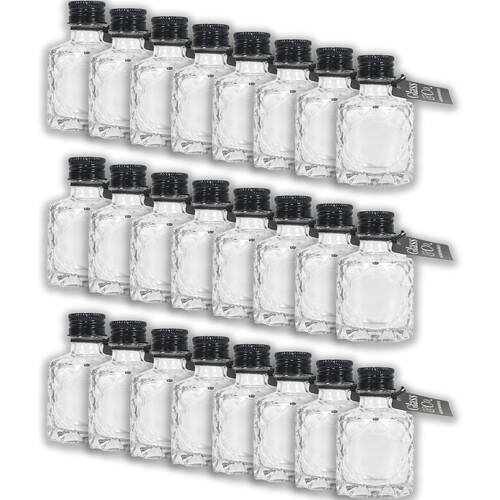 24PK Glass & Co Quilted Round Black Lid Bottle Storage Jar 50ml Clear