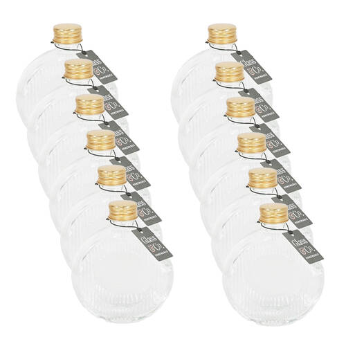 12PK Glass & Co Flat Round Gold Lid Bottle Storage Jar 210ml Clear