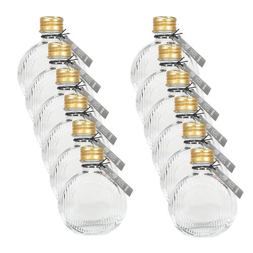 12PK Glass & Co Flat Round Gold Lid Bottle Storage Jar 60ml Clear