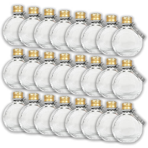 24PK Glass & Co Flat Round Gold Lid Bottle Storage Jar 60ml Clear