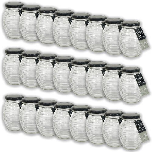 24PK Glass & Co Cleo Round Honey Pot Black Metal Lid Jar 500ml Clear