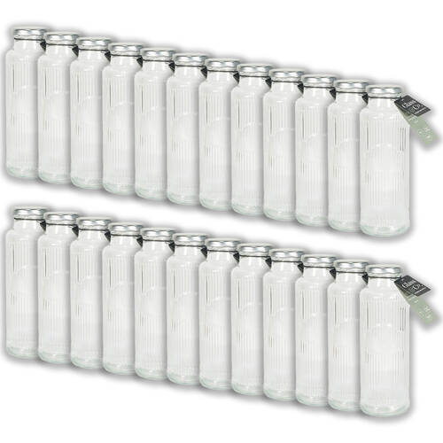 24PK Glass & Co Cleo Round Ribbed Silver Metal Lid Water Bottle 500ml Clear