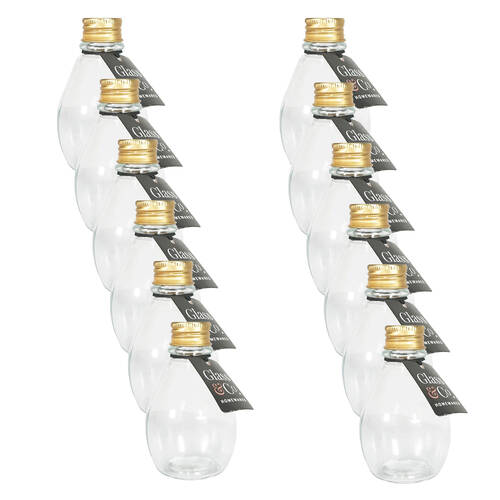 12PK Glass & Co Round Metallic Gold Lid Bottle Storage Jar 110ml Clear