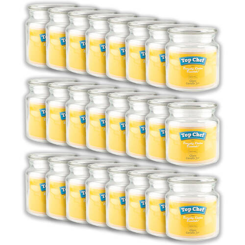 24PK Topchef Small Round Empty Glass Candle Jar w/ Lid 550ml Clear