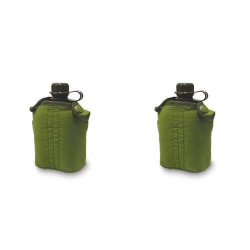 2PK Elemental Plastic Canteen Water Bottle w/ Cover 840ml - Green