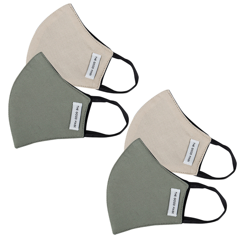 4PK The Good Brand Kids Reusable Breathable Face Mask Bone/Sage 8-12yrs