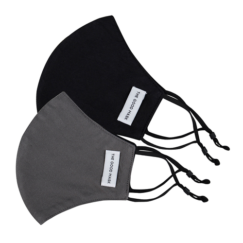 2PK The Good Brand Breathable 2 Ply Face Mask - Charcoal/Black