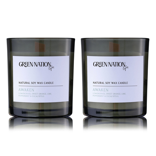2 x Green Nation Life Soy Wax Candle 300g Awaken Home Scented Fragrance