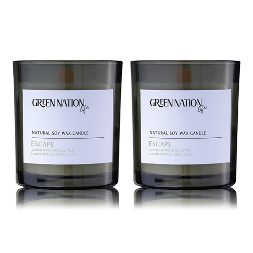 2 x Green Nation Life Soy Wax Candle 300g Escape Home Scented Fragrance