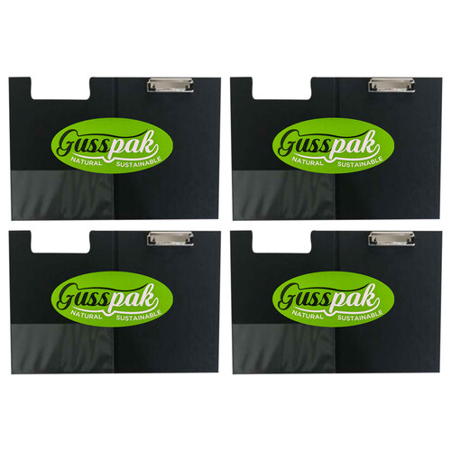 4PK Gusspak Plastic Folding Clipboard A4 Paper - Black